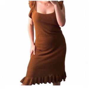 House of Harlow 1960s Square Neck Ruffle Knit Dress